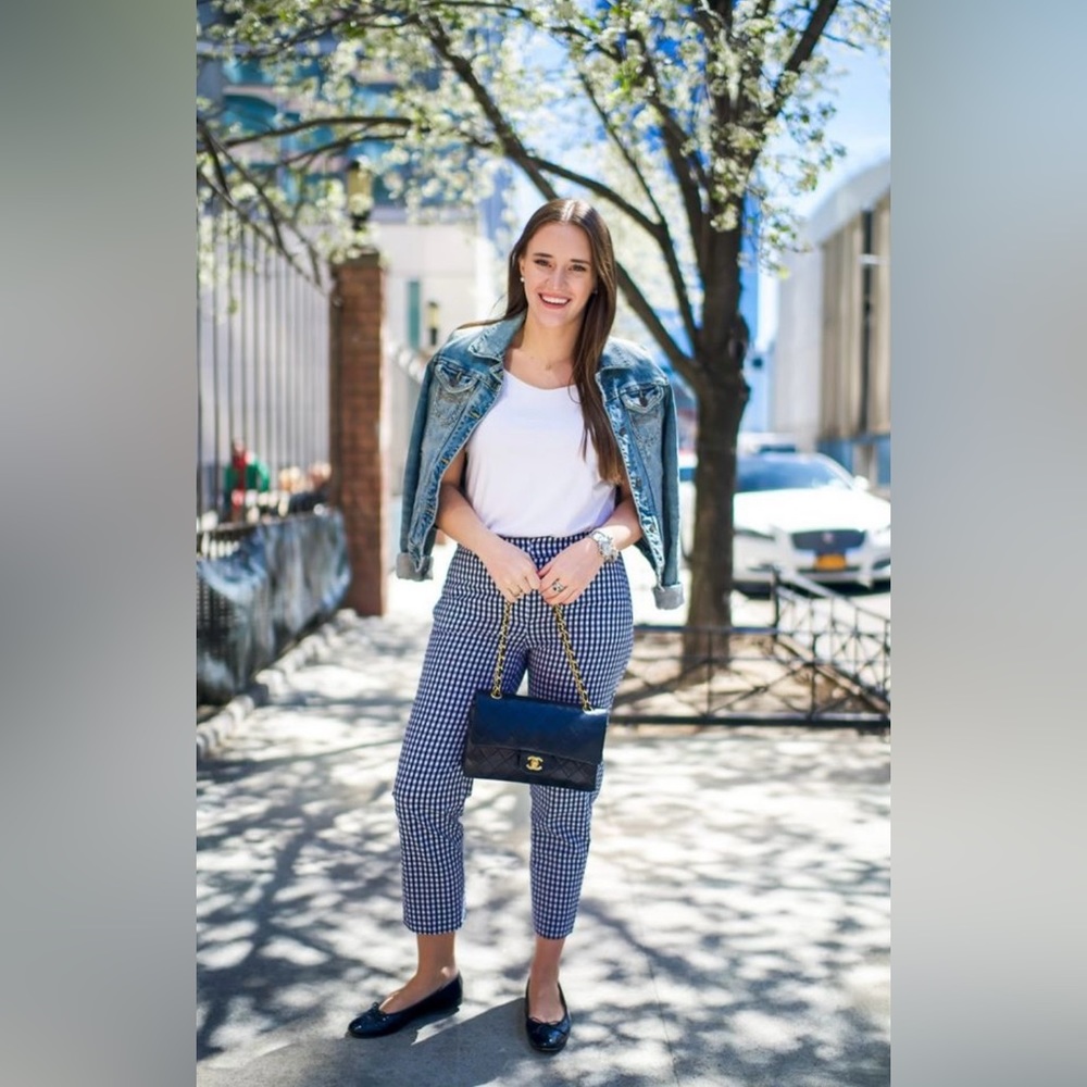 Zoe & Phoebe women’s large pull on crop pants navy blue and white‎ new with tags